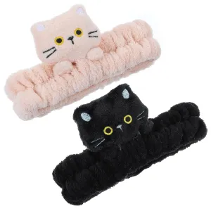 2 Pack Cute Plush Cat Skincare Headband Spa Headband for Washing Face, Fluffy Make up Hair band Kawaii Kitty Facial Headband for Shower Yoga Beauty Skincare Party