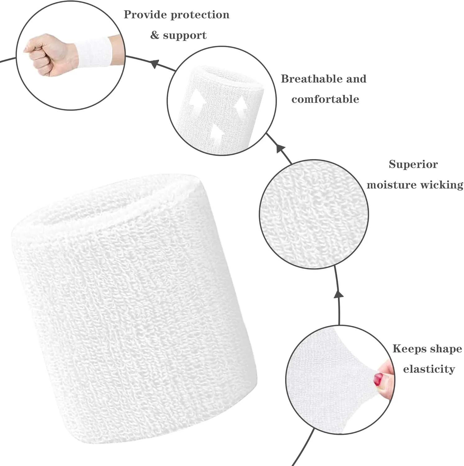 8 Pack Wrist Sweatbands Tennis Wrist Bands Absorbent Sweat Band for Men and Women, Breathable Cotton Sweatbands for Working Out, Football, Basketball, Running Athletic Sports