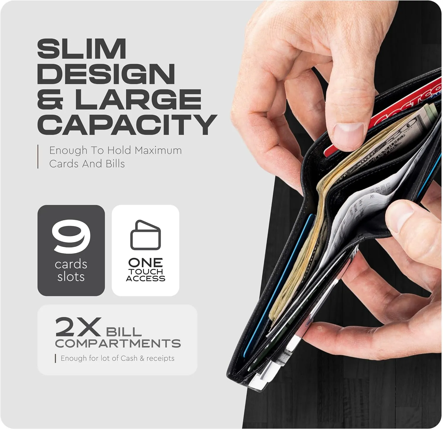 Claasico Mens Bifold Wallet for Men  Genuine Leather RFID Wallet, Slim Billfold Cardholder w/ID Window  Gift Box Included