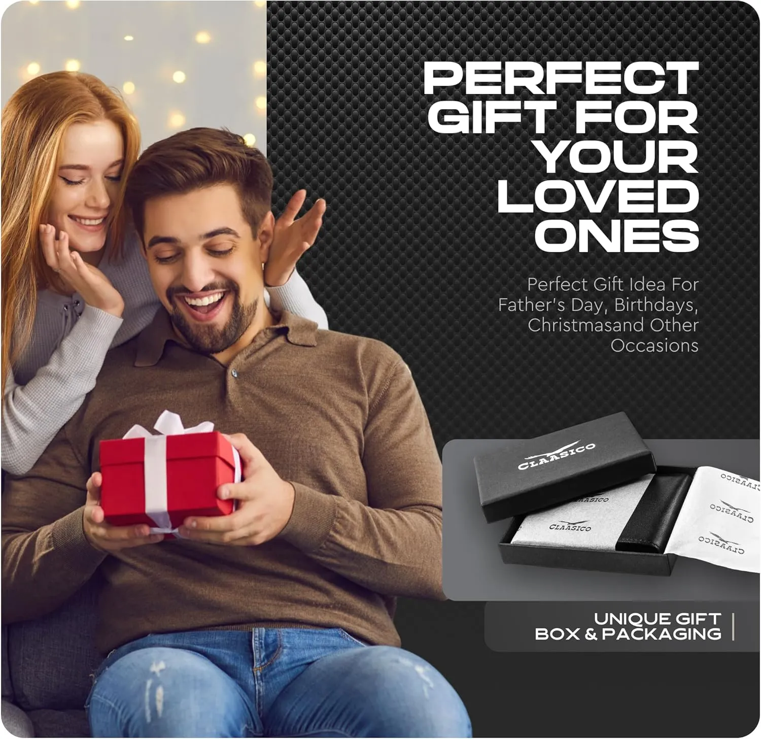 Claasico Mens Bifold Wallet for Men  Genuine Leather RFID Wallet, Slim Billfold Cardholder w/ID Window  Gift Box Included
