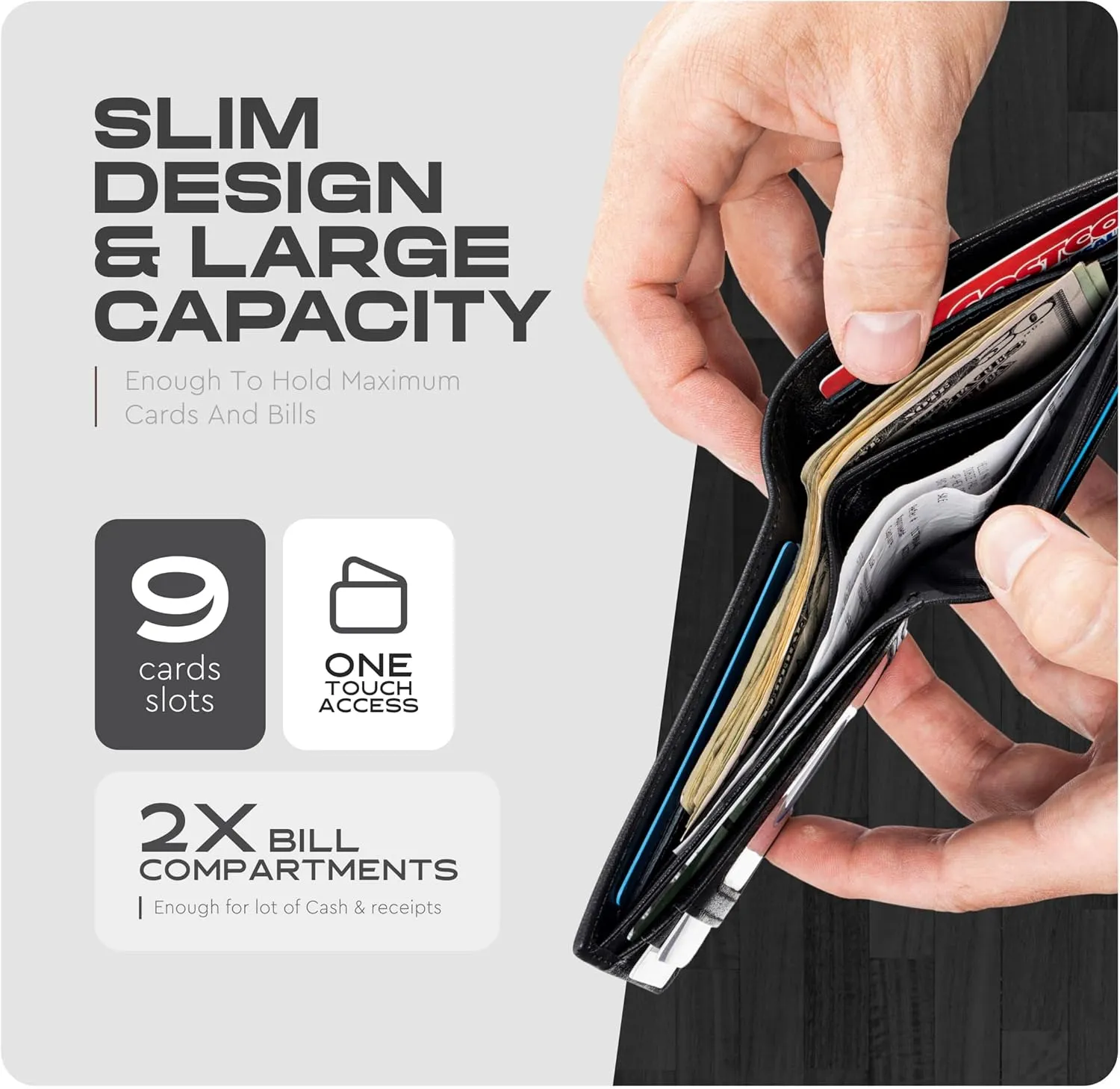Claasico Mens Bifold Wallet for Men  Genuine Leather RFID Wallet, Slim Billfold Cardholder w/ID Window  Gift Box Included