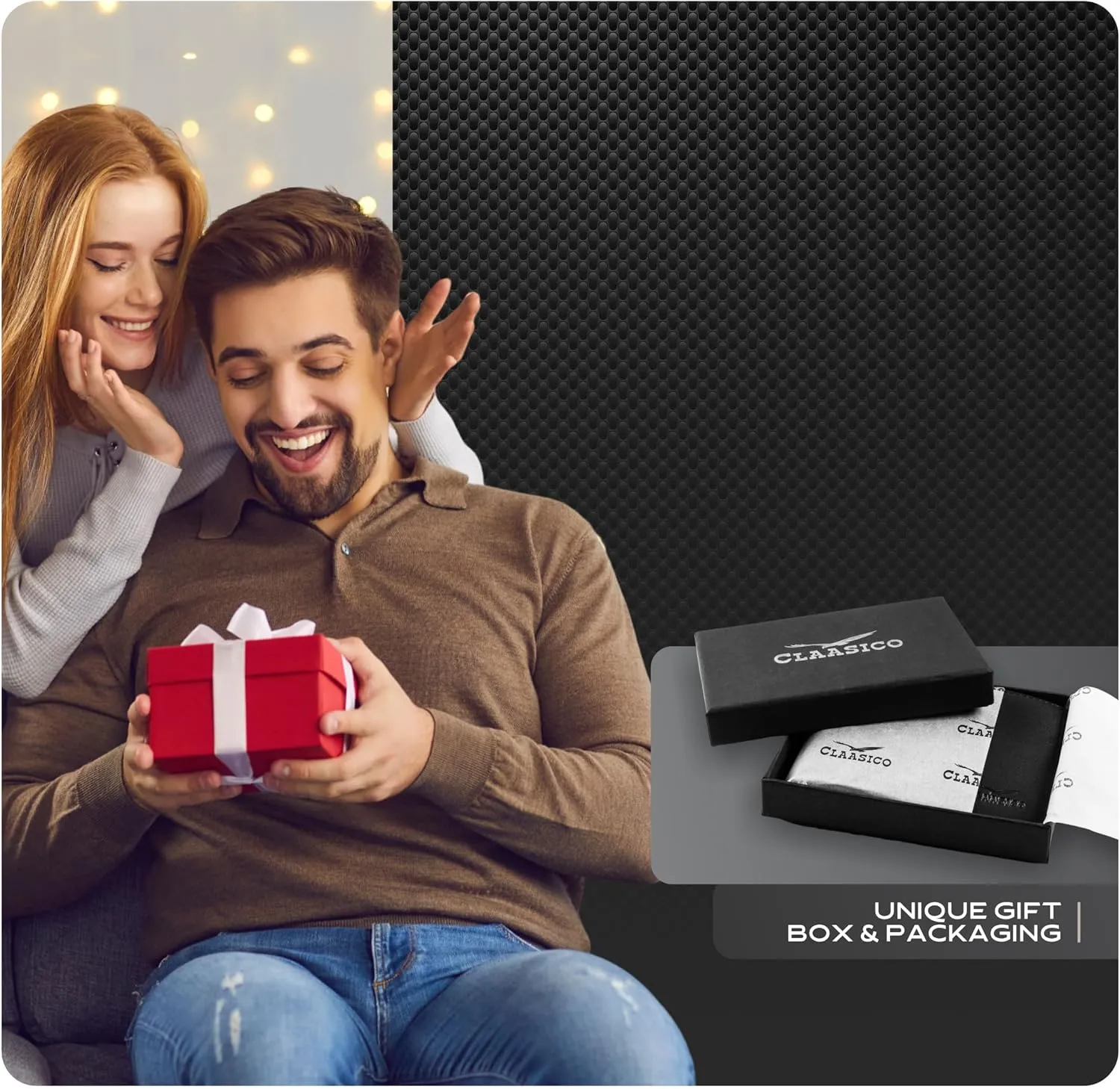 Claasico Mens Bifold Wallet for Men  Genuine Leather RFID Wallet, Slim Billfold Cardholder w/ID Window  Gift Box Included