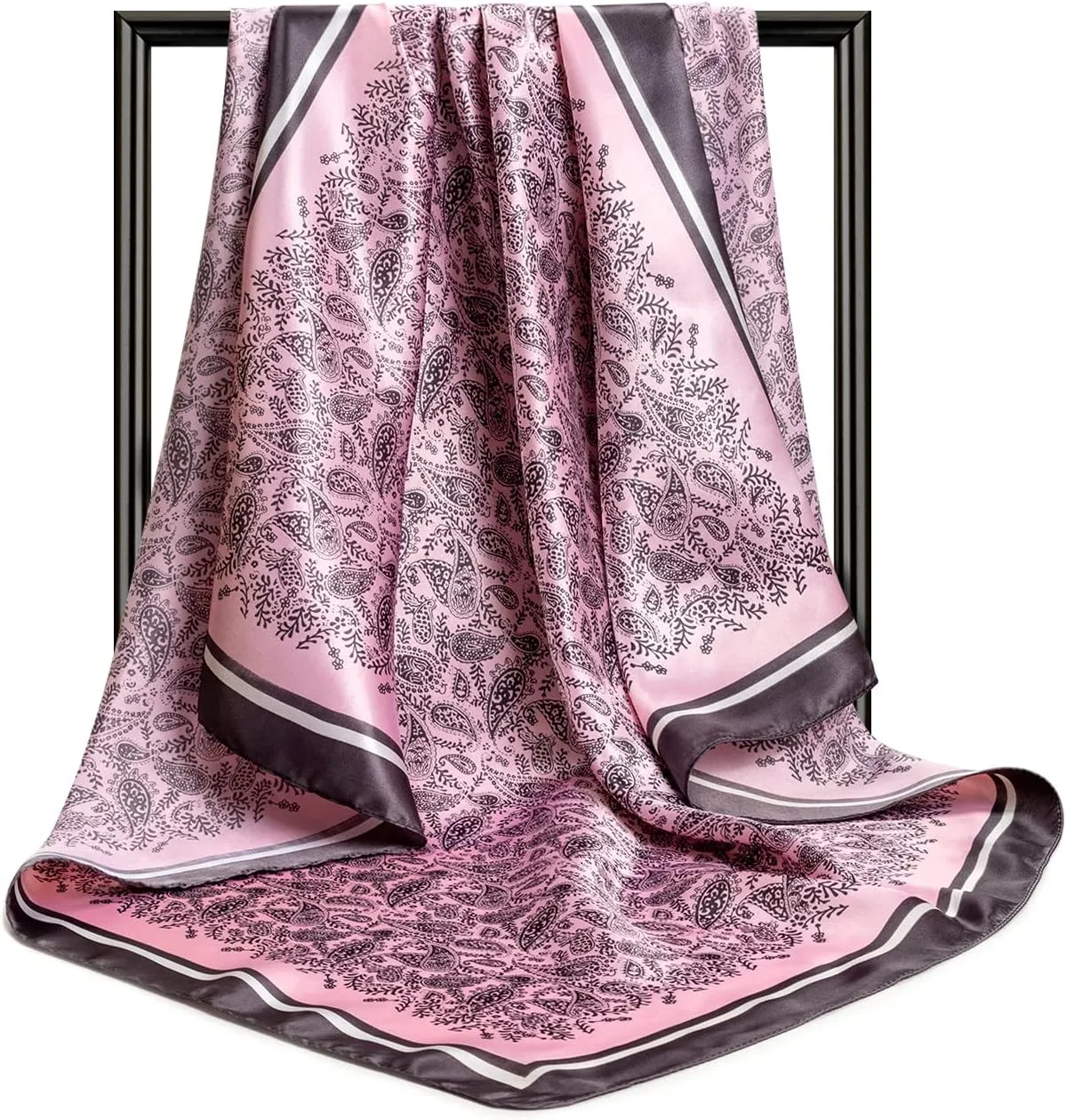 DRESHOW 35 Large Square Satin Head Scarf - 4Pcs Silk Accessories Classic Patterned Squares Beach Bandanas for Women