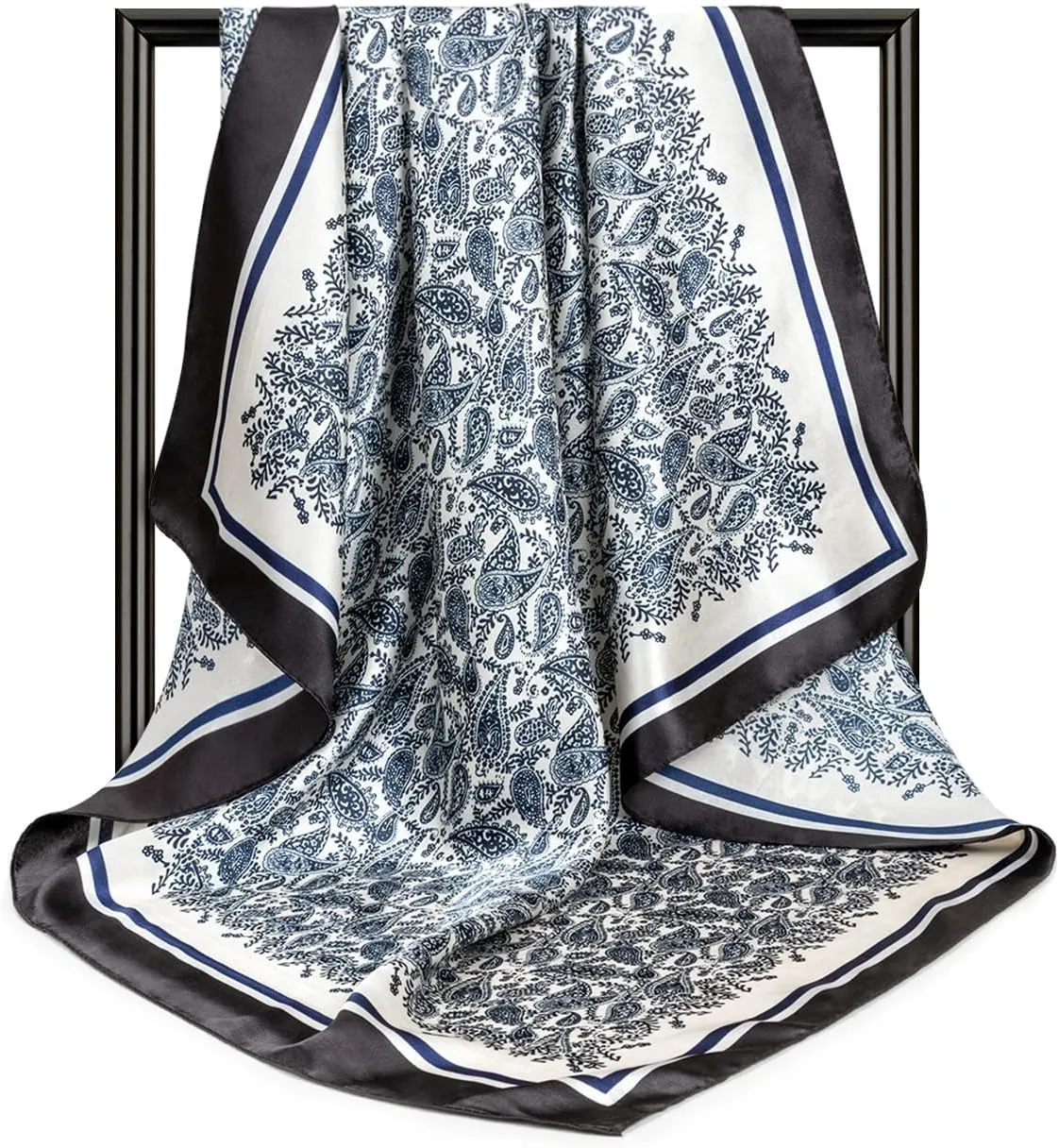 DRESHOW 35 Large Square Satin Head Scarf - 4Pcs Silk Accessories Classic Patterned Squares Beach Bandanas for Women