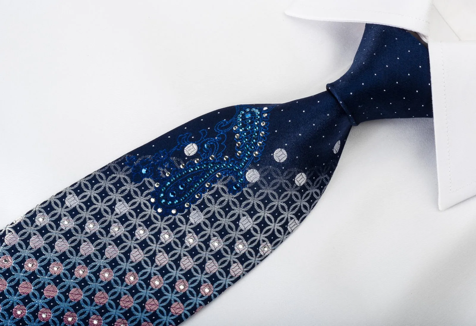 Elegance Rhinestone Silk Necktie Geometric Baroque On Blue