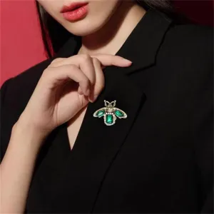Emerald Bee Brooch Rhinestone Insect Lapel Pin Cute Honeybee Brooch Crystal Bee Badge Brooch Vintage Green Jade Animal Brooch Corsage Pin Women's Clothing Bag Accessory