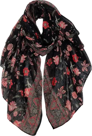 GERINLY Lightweight Scarves Fashion Flowers Print Women Cotton Wrap Scarf Head Shawl Summer Gift