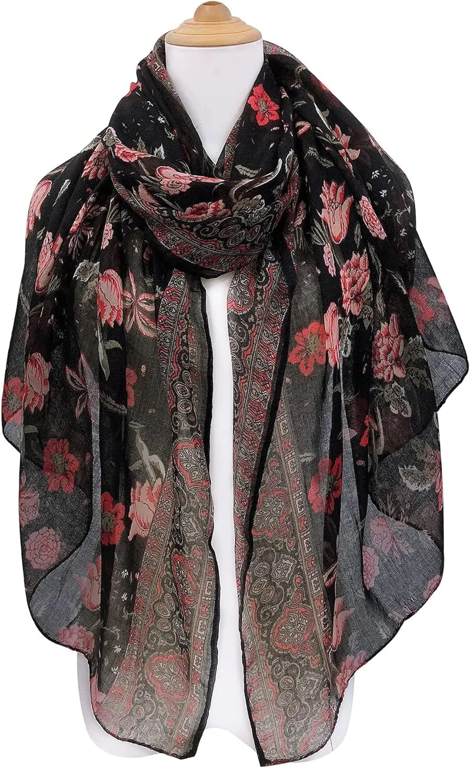 GERINLY Lightweight Scarves Fashion Flowers Print Women Cotton Wrap Scarf Head Shawl Summer Gift