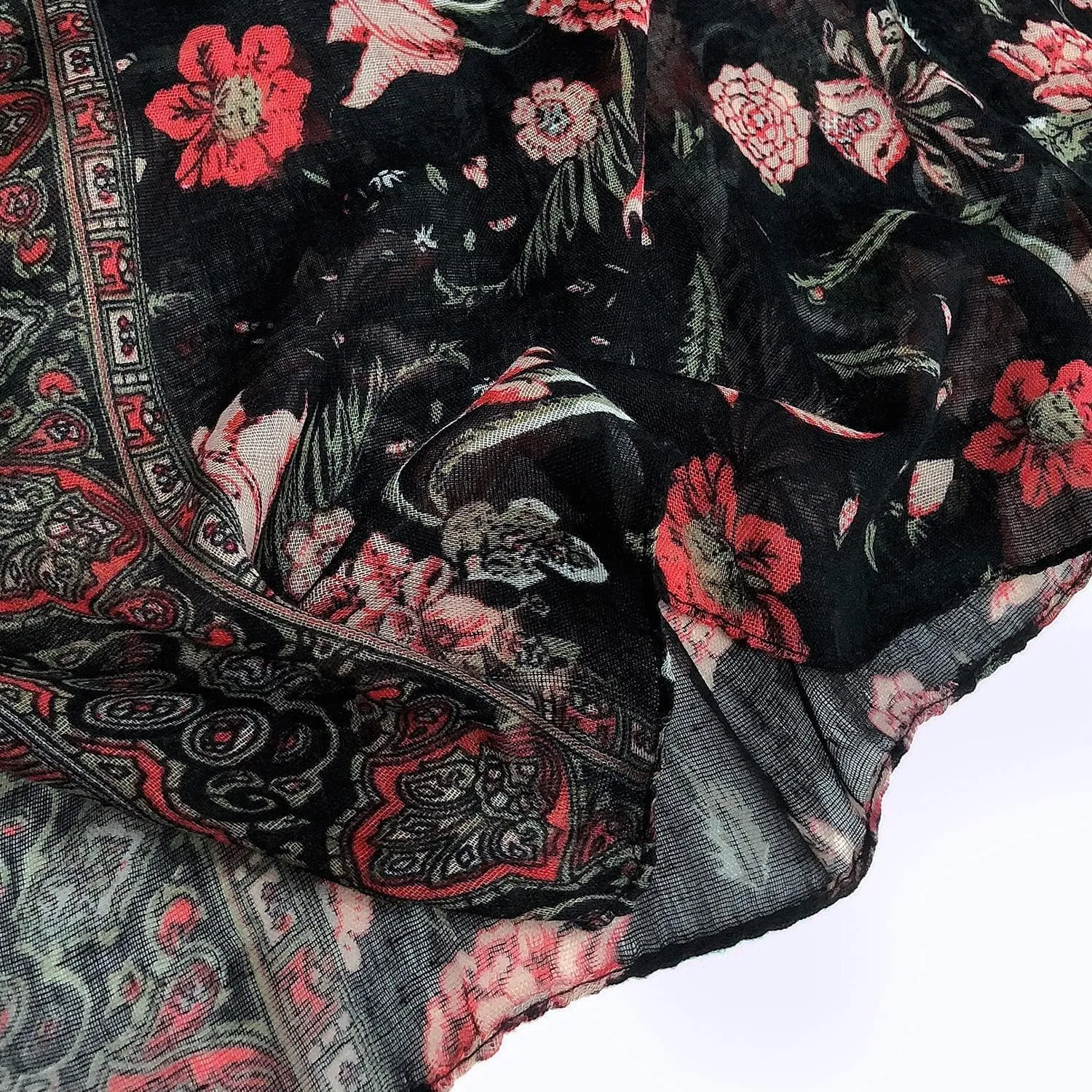 GERINLY Lightweight Scarves Fashion Flowers Print Women Cotton Wrap Scarf Head Shawl Summer Gift