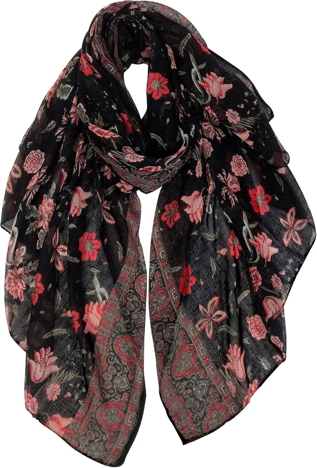 GERINLY Lightweight Scarves Fashion Flowers Print Women Cotton Wrap Scarf Head Shawl Summer Gift