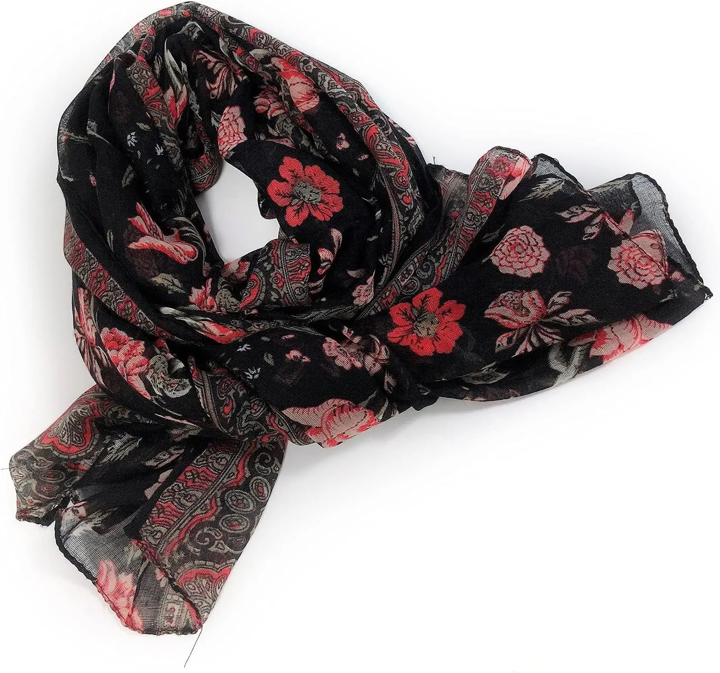 GERINLY Lightweight Scarves Fashion Flowers Print Women Cotton Wrap Scarf Head Shawl Summer Gift