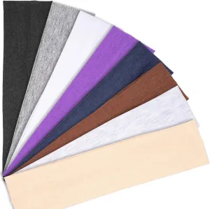 Headbands for Women, 8 PCS Elastic Head Bands for Women's Hair, Premium Workout Headbands for Women Non Slip, Fashion Stretchy Soft Cotton Cloth Fabric Sports Sweat Band for Yoga Running