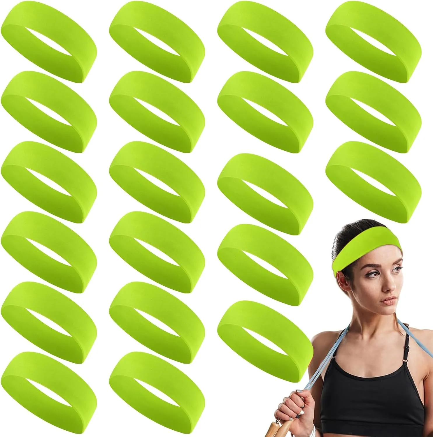 Hotop 20 Pcs Sport Headbands for Girls Women Non Slip Stretchy Soft Fabric Elastic Headband Bulk for Yoga DIY Team Gifts