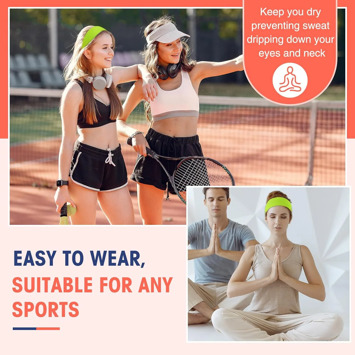 Hotop 20 Pcs Sport Headbands for Girls Women Non Slip Stretchy Soft Fabric Elastic Headband Bulk for Yoga DIY Team Gifts