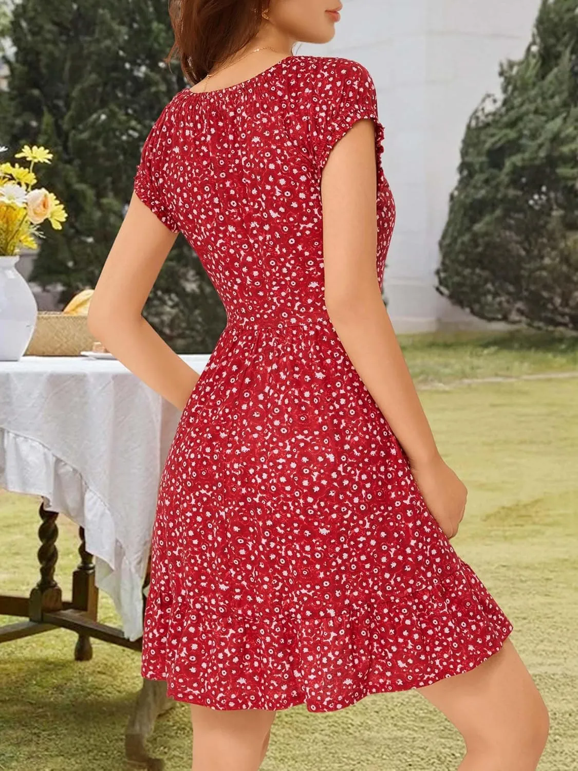 HUHOT Teen Petite Women Floral Short Summer Mini Dresses with Pockets Cute Milkmaid Sundress
