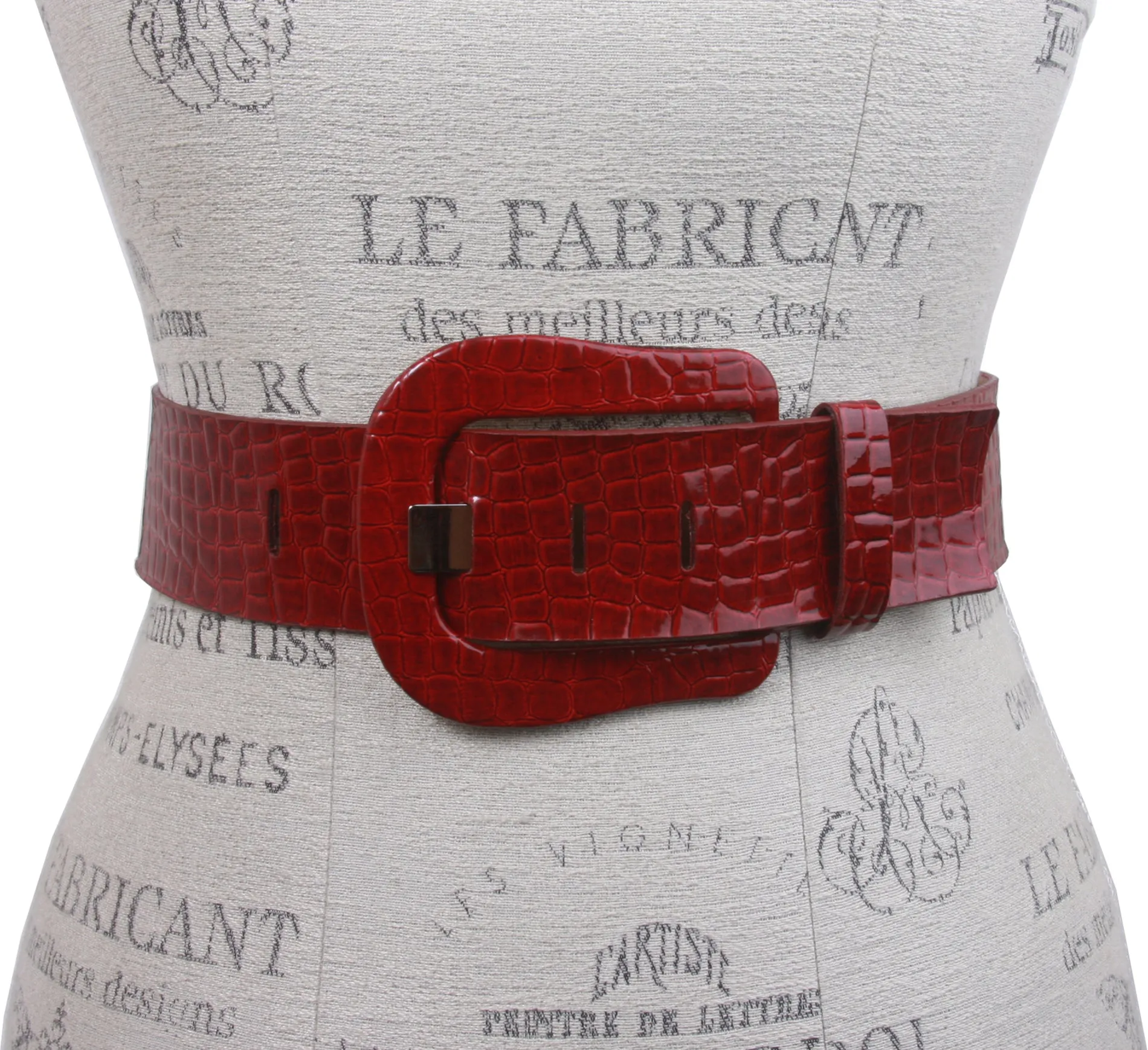 Ladies Croco Print Western Buckle Patent Leather Wide Fashion Belt