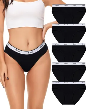 LEVAO Womens Underwear Cotton Sport Low Rise Stretch Bikini Full Coverage Panties 5 Multipack S-XL