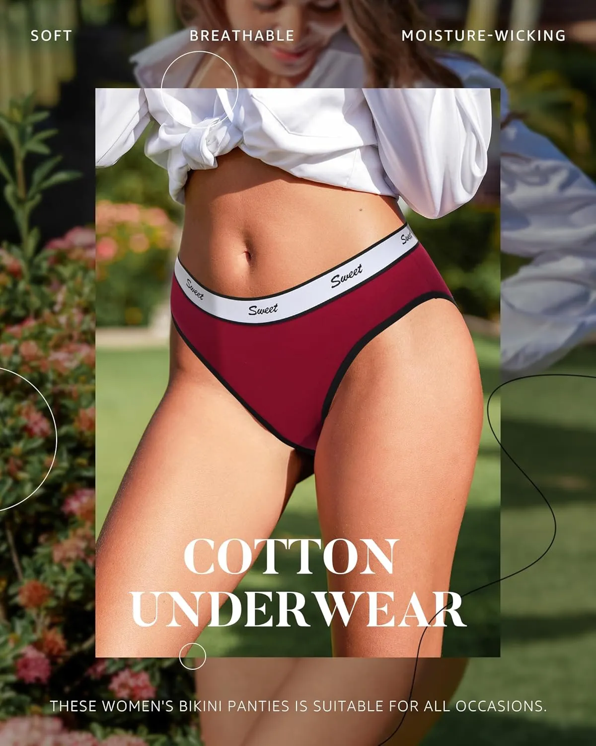LEVAO Womens Underwear Cotton Sport Low Rise Stretch Bikini Full Coverage Panties 5 Multipack S-XL