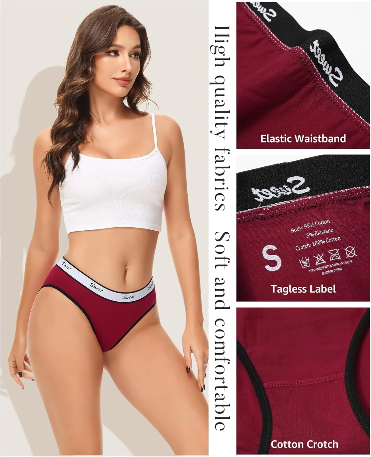 LEVAO Womens Underwear Cotton Sport Low Rise Stretch Bikini Full Coverage Panties 5 Multipack S-XL