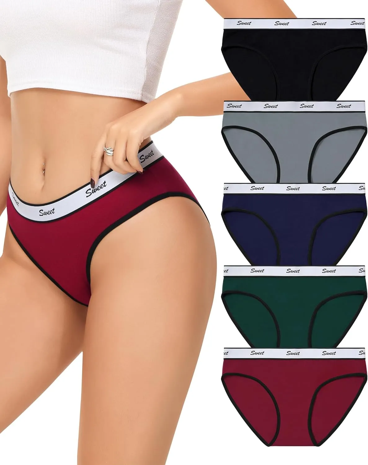 LEVAO Womens Underwear Cotton Sport Low Rise Stretch Bikini Full Coverage Panties 5 Multipack S-XL