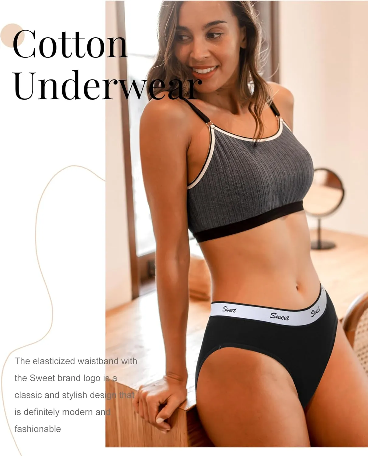 LEVAO Womens Underwear Cotton Sport Low Rise Stretch Bikini Full Coverage Panties 5 Multipack S-XL
