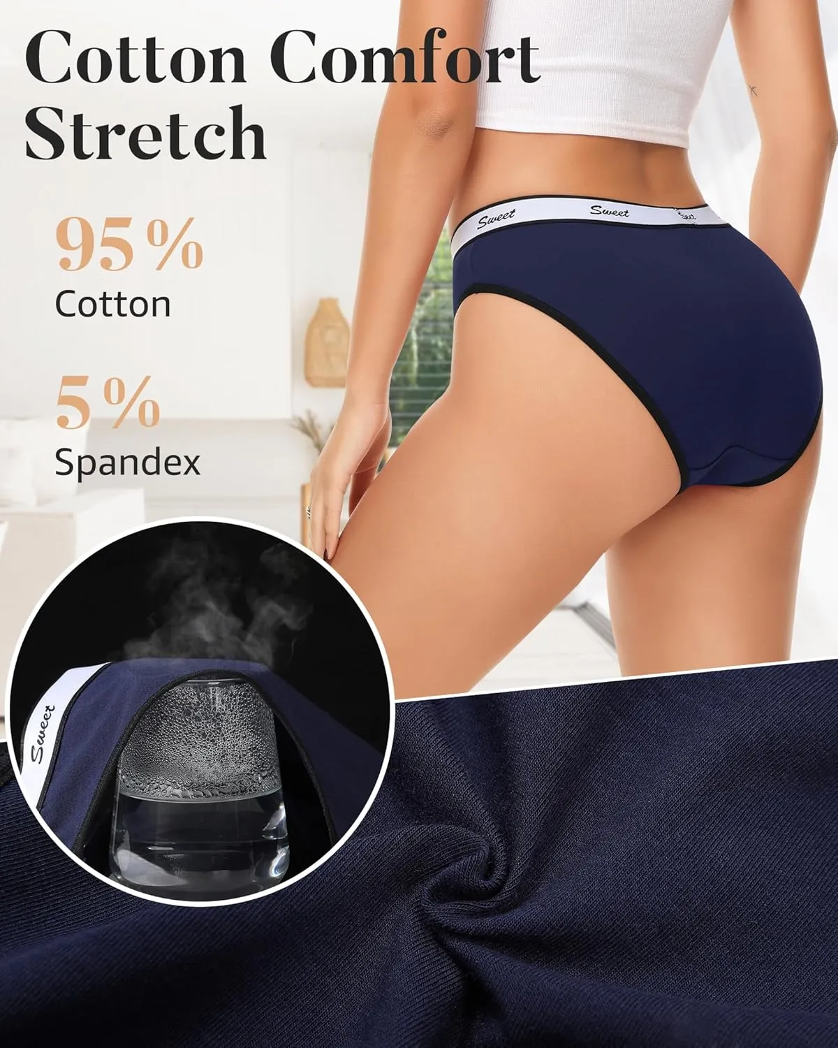 LEVAO Womens Underwear Cotton Sport Low Rise Stretch Bikini Full Coverage Panties 5 Multipack S-XL