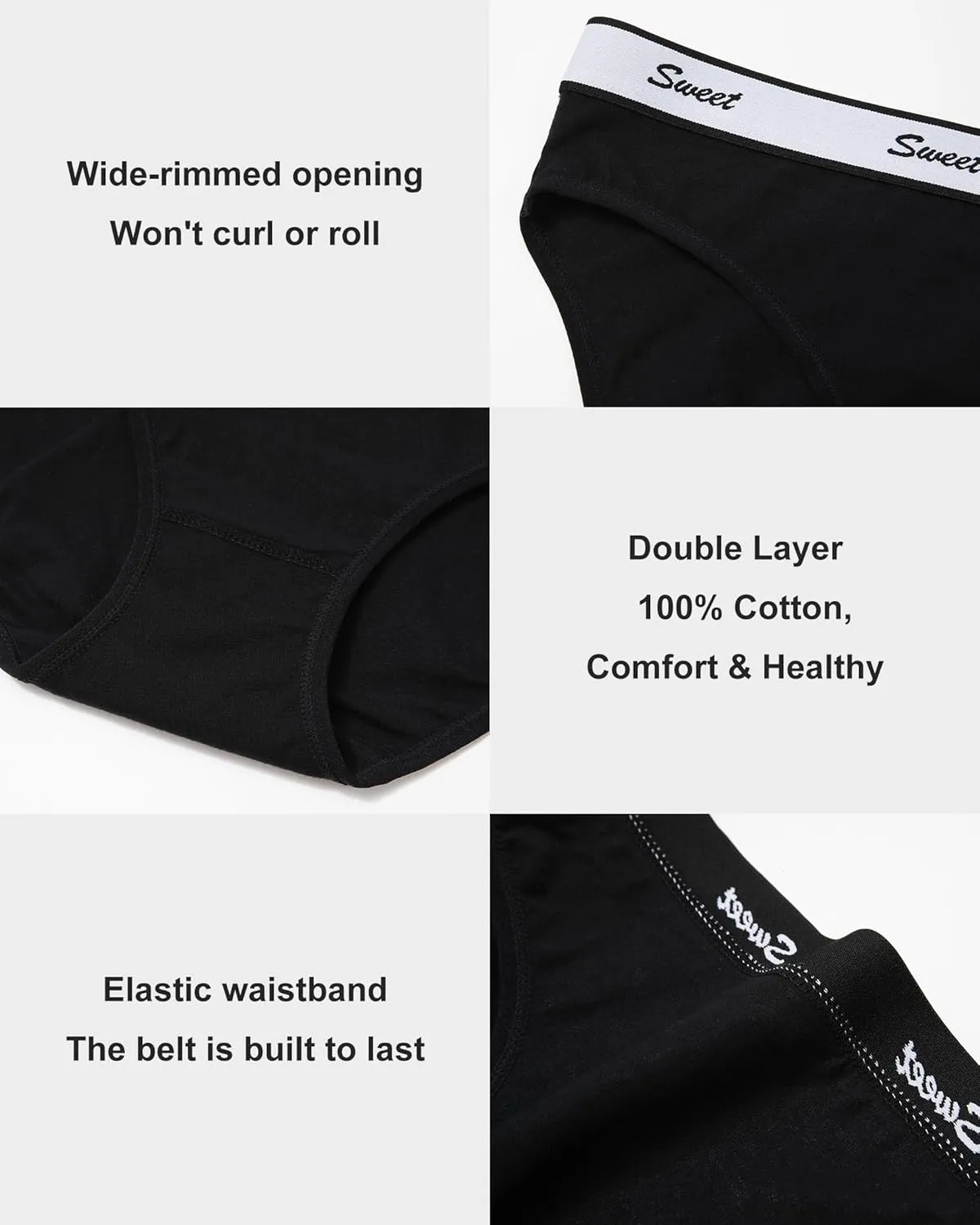 LEVAO Womens Underwear Cotton Sport Low Rise Stretch Bikini Full Coverage Panties 5 Multipack S-XL