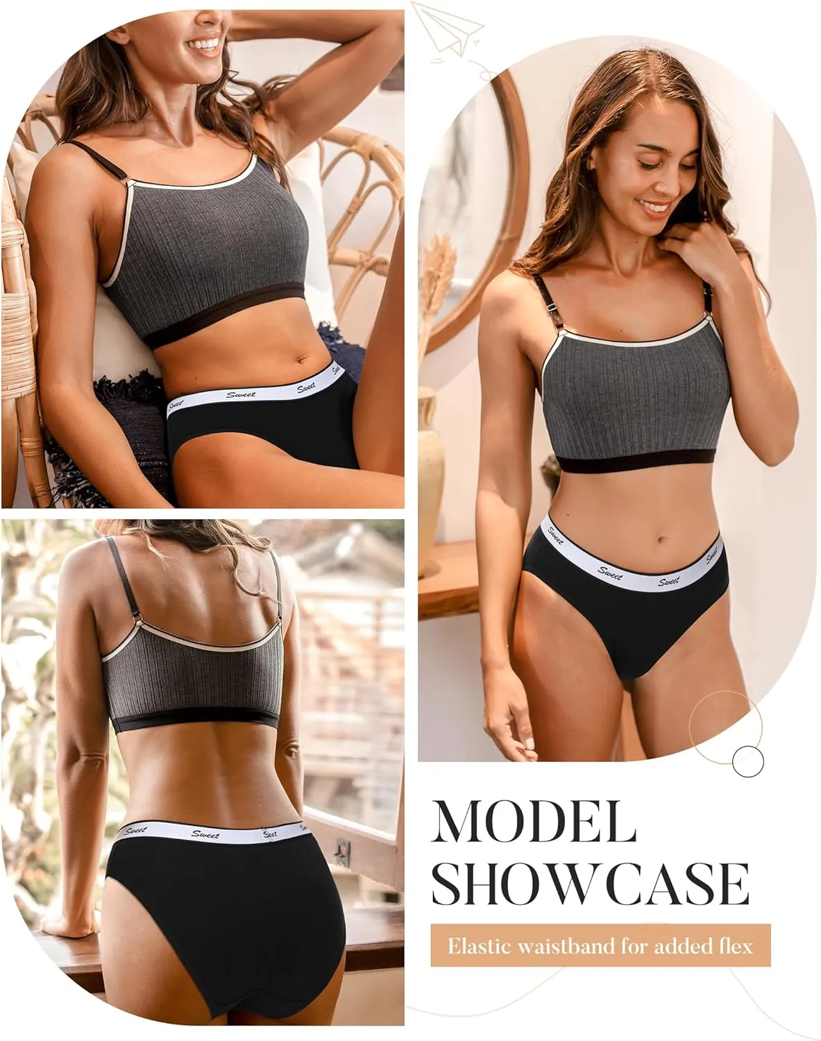 LEVAO Womens Underwear Cotton Sport Low Rise Stretch Bikini Full Coverage Panties 5 Multipack S-XL