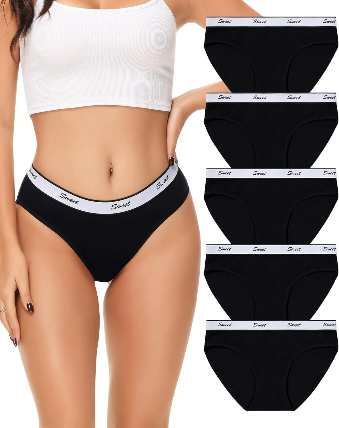 LEVAO Womens Underwear Cotton Sport Low Rise Stretch Bikini Full Coverage Panties 5 Multipack S-XL
