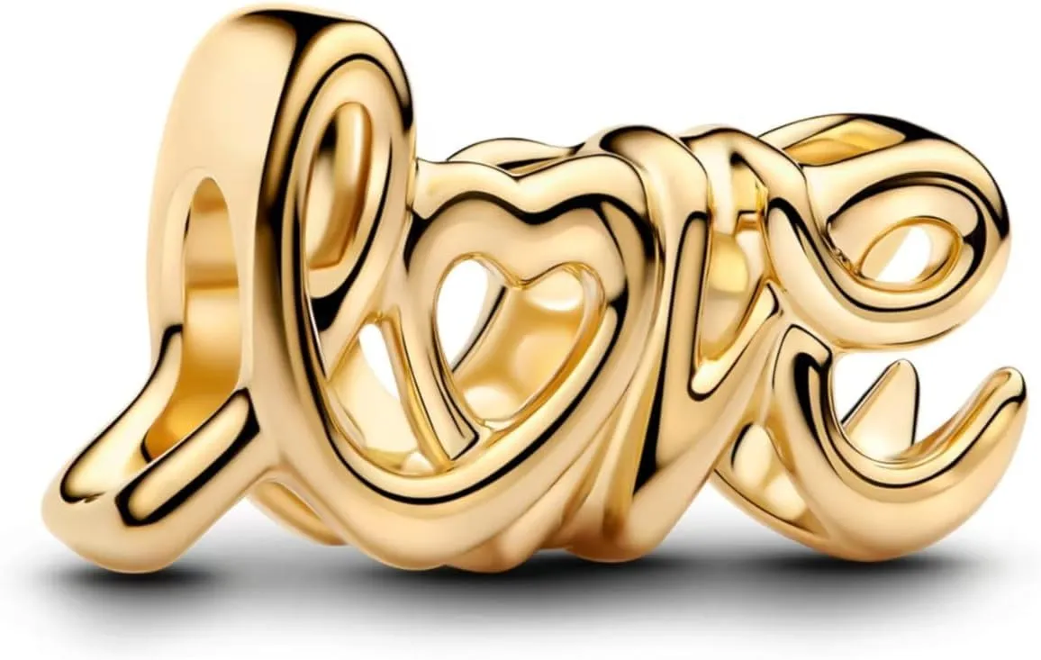 Love Gold Charms 925 Sterling Silver for Women Bracelets and Necklaces Dangle Beads Mothers Day Jewelry for Mom