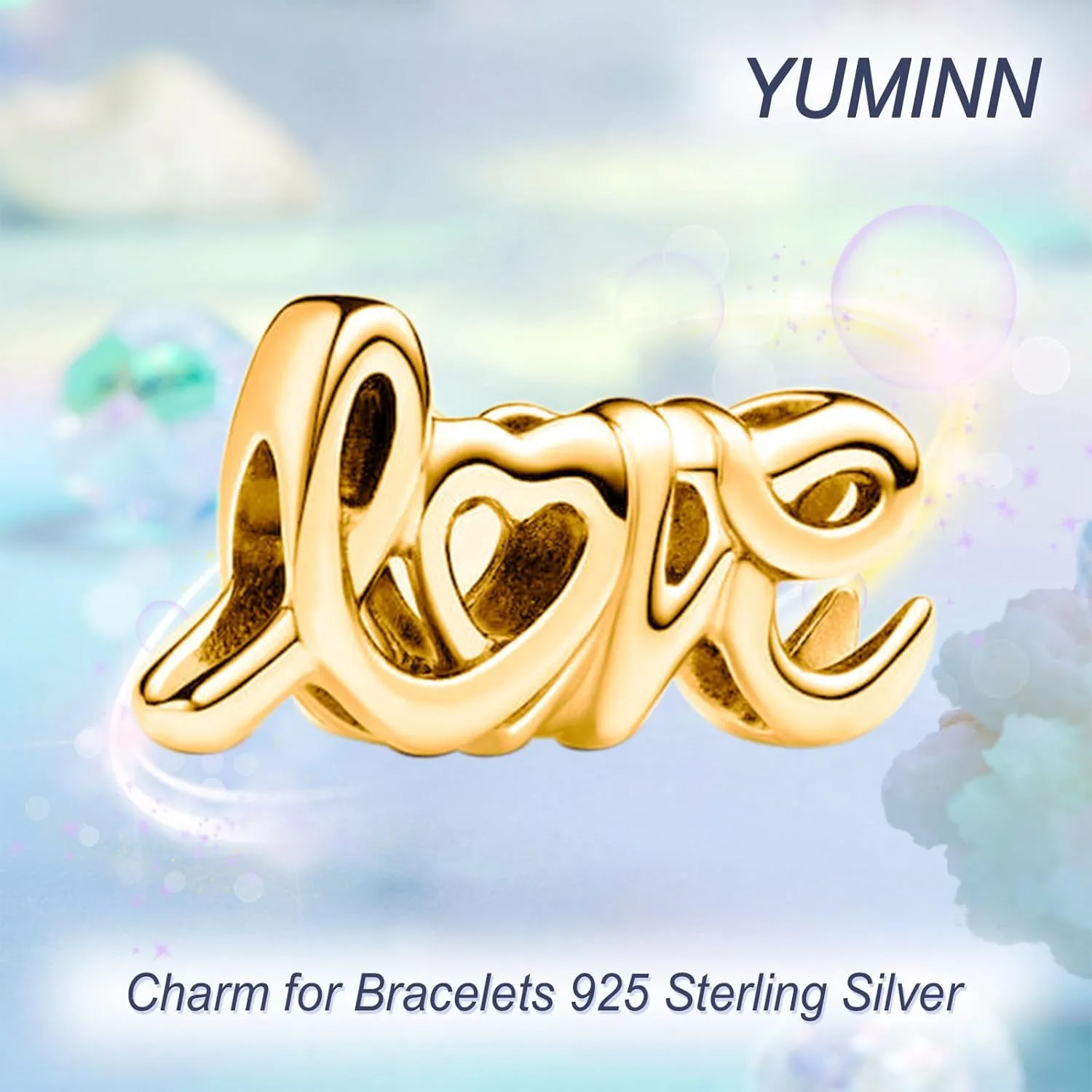 Love Gold Charms 925 Sterling Silver for Women Bracelets and Necklaces Dangle Beads Mothers Day Jewelry for Mom