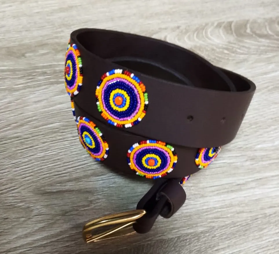 Maasai Beaded Leather Belt - Orbit Bright