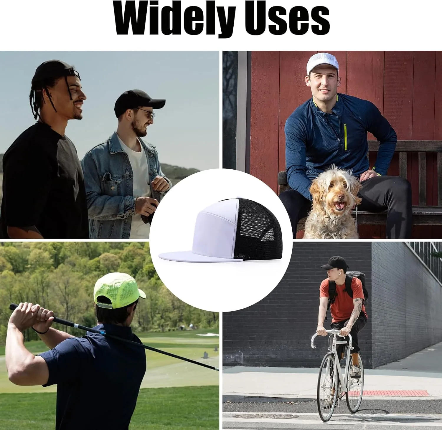 Men Flat Brim Baseball Cap Adjustable Performance Snapback Hat Laser Perforated Breathable Mesh Sport Cap