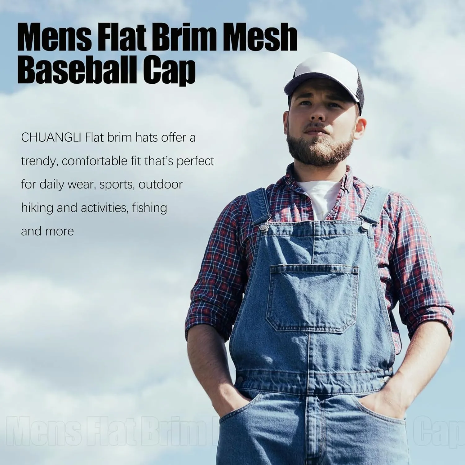 Men Flat Brim Baseball Cap Adjustable Performance Snapback Hat Laser Perforated Breathable Mesh Sport Cap