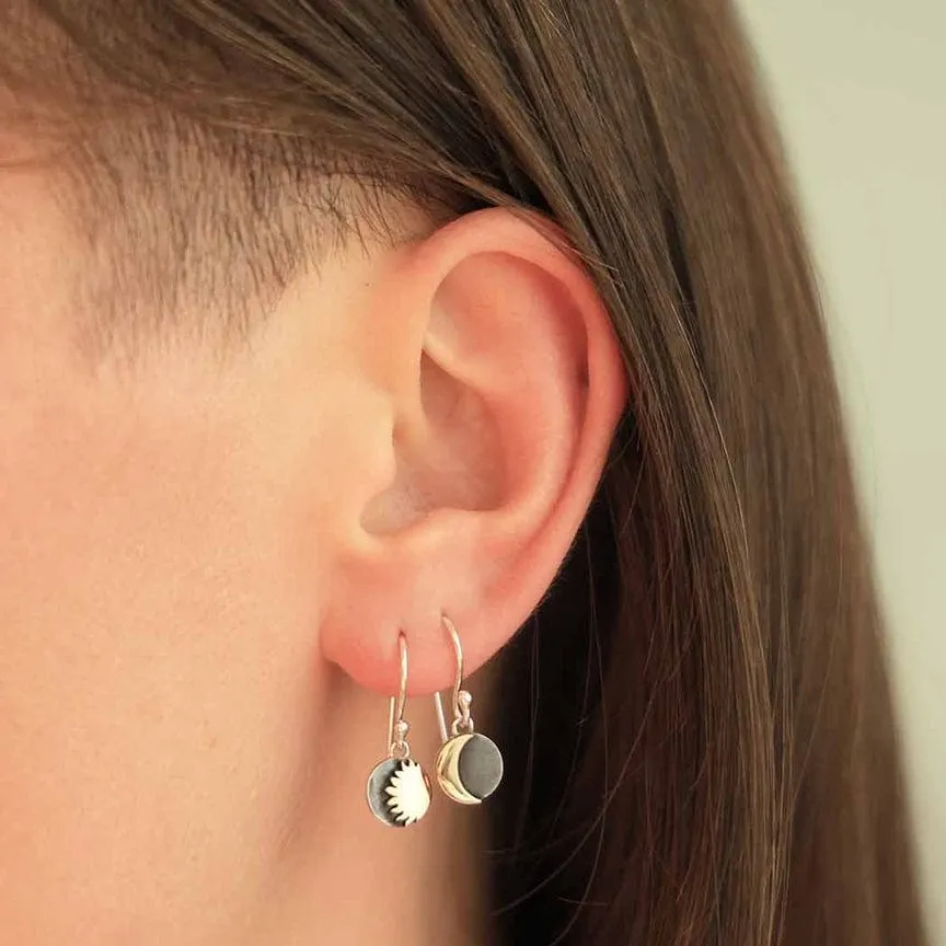 Mixed Metal Sun and Moon Dangle Earrings