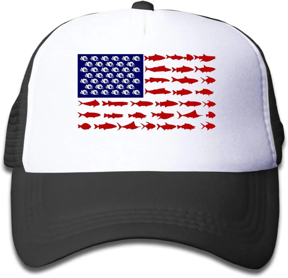 OASCUVER Kid Printing Sharks Flag Hat Toddler Mesh Trucker Boys Girls Adjustable Snapback Baseball Cap