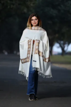 PEARL WHITE COLOUR KASHMIRI STOLE WITH CLASSY SWAROVSKI WORK DEFINES FEMINISM AND ENHANCES SOPHISTICATION