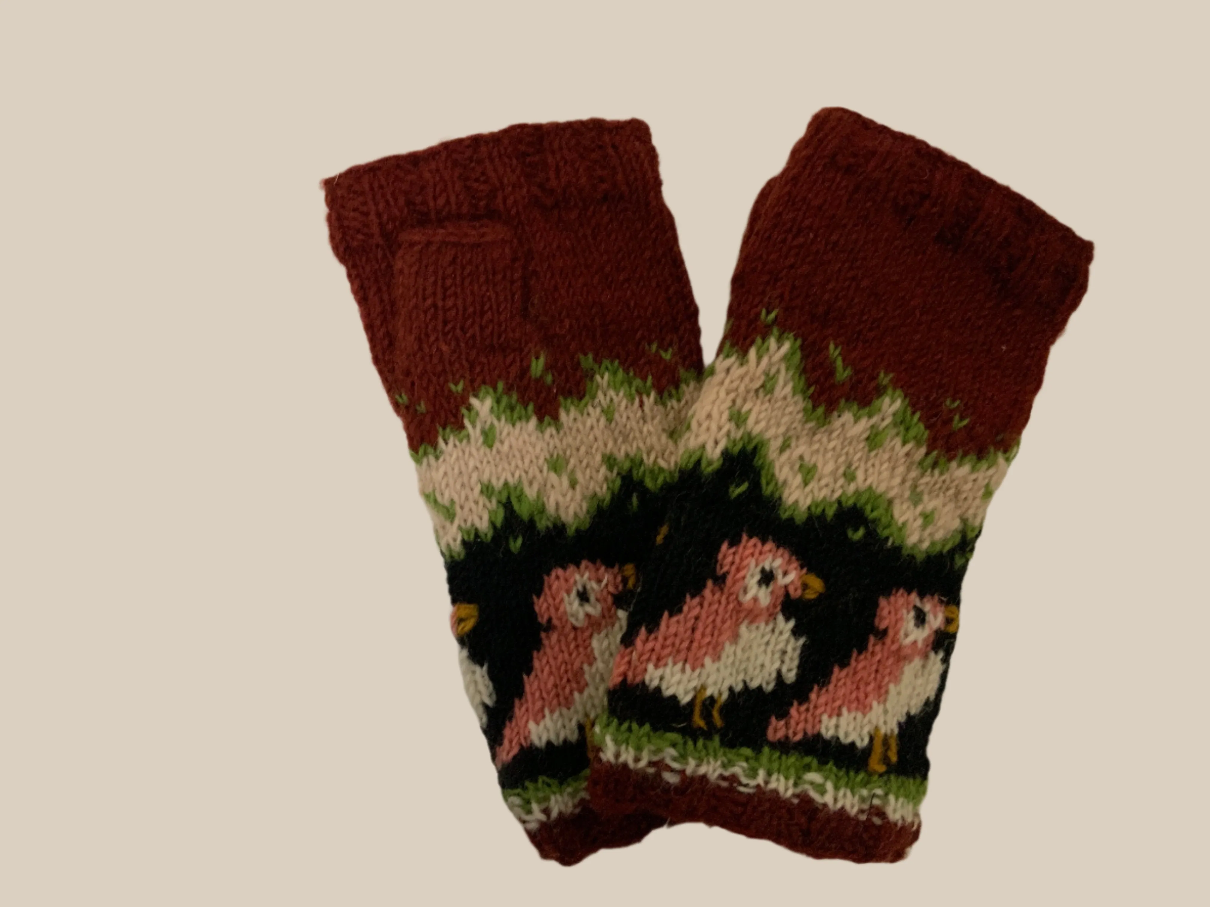 Penguin Fingerless Wool Lined Gloves by Yak N Yeti G-588