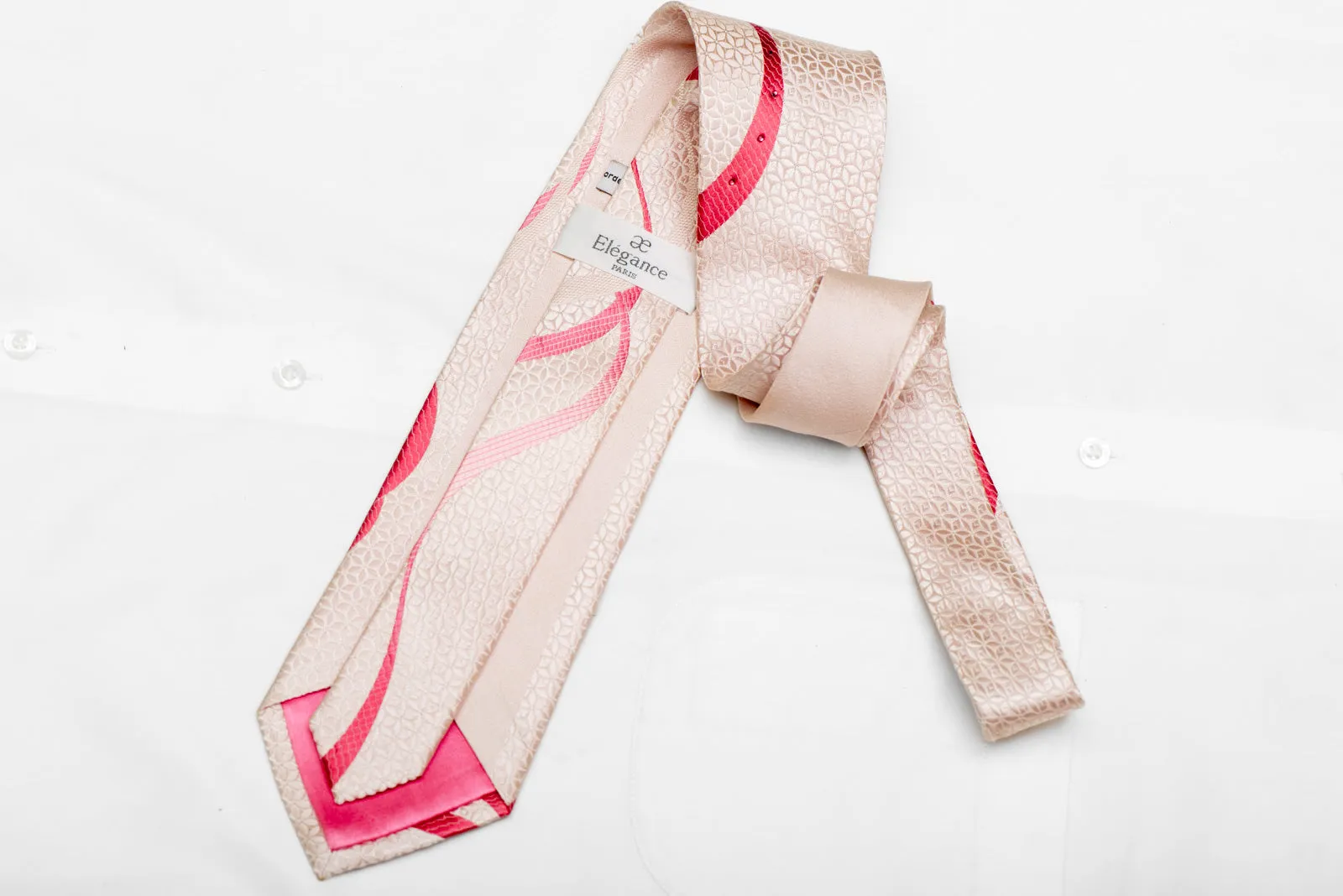 Pink Waves On Pink Rhinestone Silk Necktie With Silver Sparkles