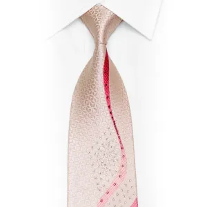 Pink Waves On Pink Rhinestone Silk Necktie With Silver Sparkles
