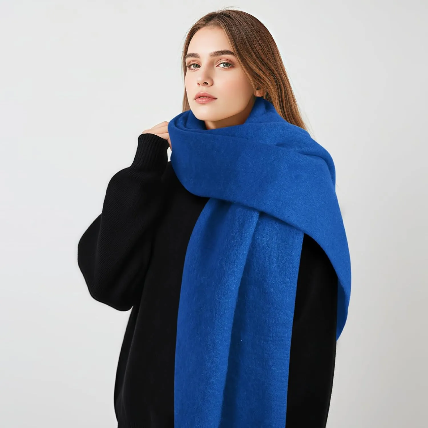 Pure Color Mohair Winter Scarf - Warm Cashmere Feel Scarf for Women and Men