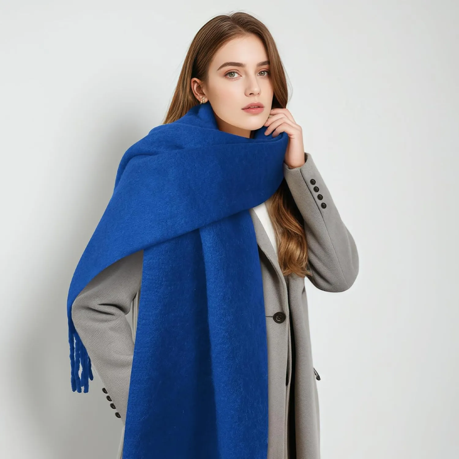 Pure Color Mohair Winter Scarf - Warm Cashmere Feel Scarf for Women and Men