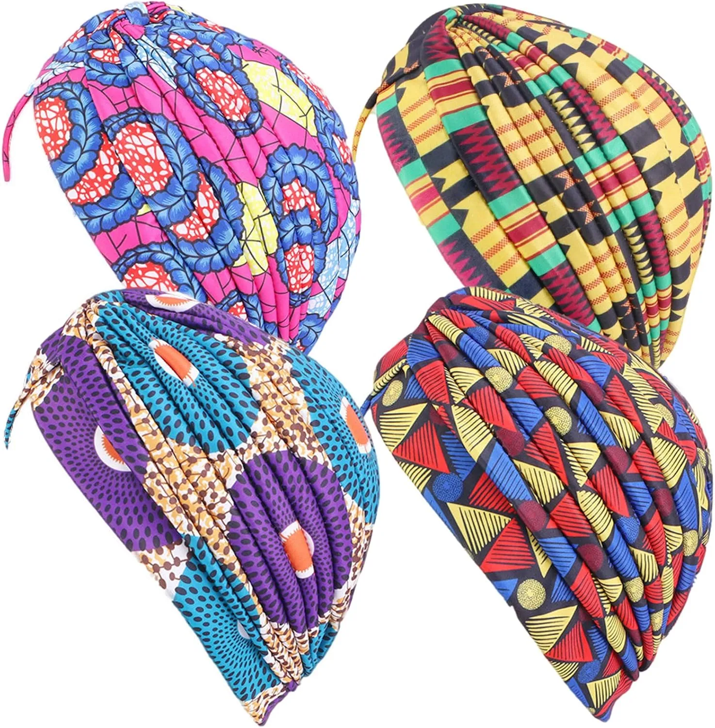 Qhome Women's Rasta Turban Indian Style Head Wrap Cap Hat Hair Cover Headband Various Print Design