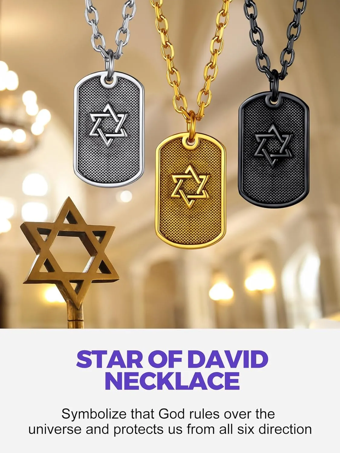 Richsteel Star of David Necklaces for Women Mens Stainless Steel/18K Gold Plated Hexagram Pendant Jewish Israel Jewelry