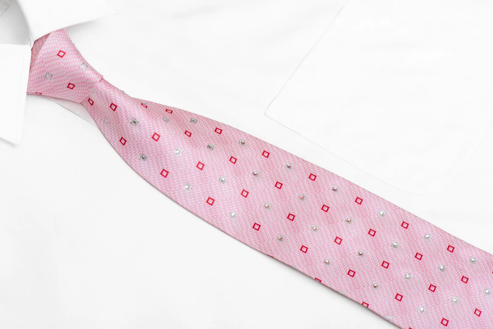 Silver Pink Red Geometric Rhinestone Necktie With Silver Sparkles