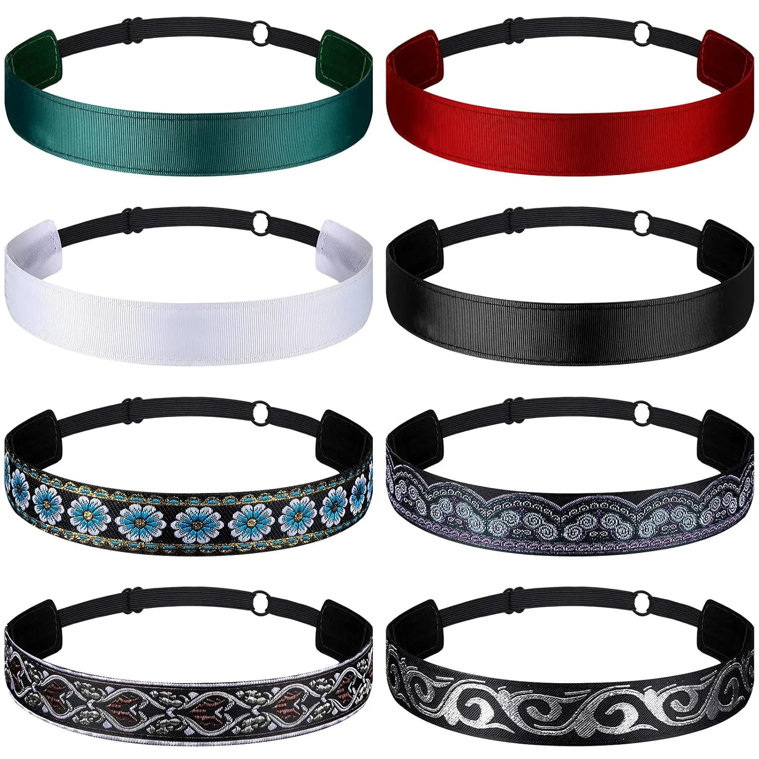Sintege 8 Pcs Woman Elastic Headband Adjustable Non Slip Velvet Lined Headbands Solid Color Boho Hair Bands for Women Sport Yoga Work Makeup Stylish Hairband(Classic Style)