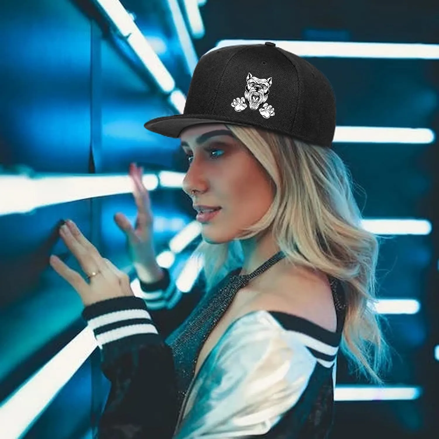 Skull Finger Flat Bill Hats for Men Black Mens Snapback Hat Baseball Cap Fitted Hat Rock N Roll Skeleton Hand Snap Backpack
