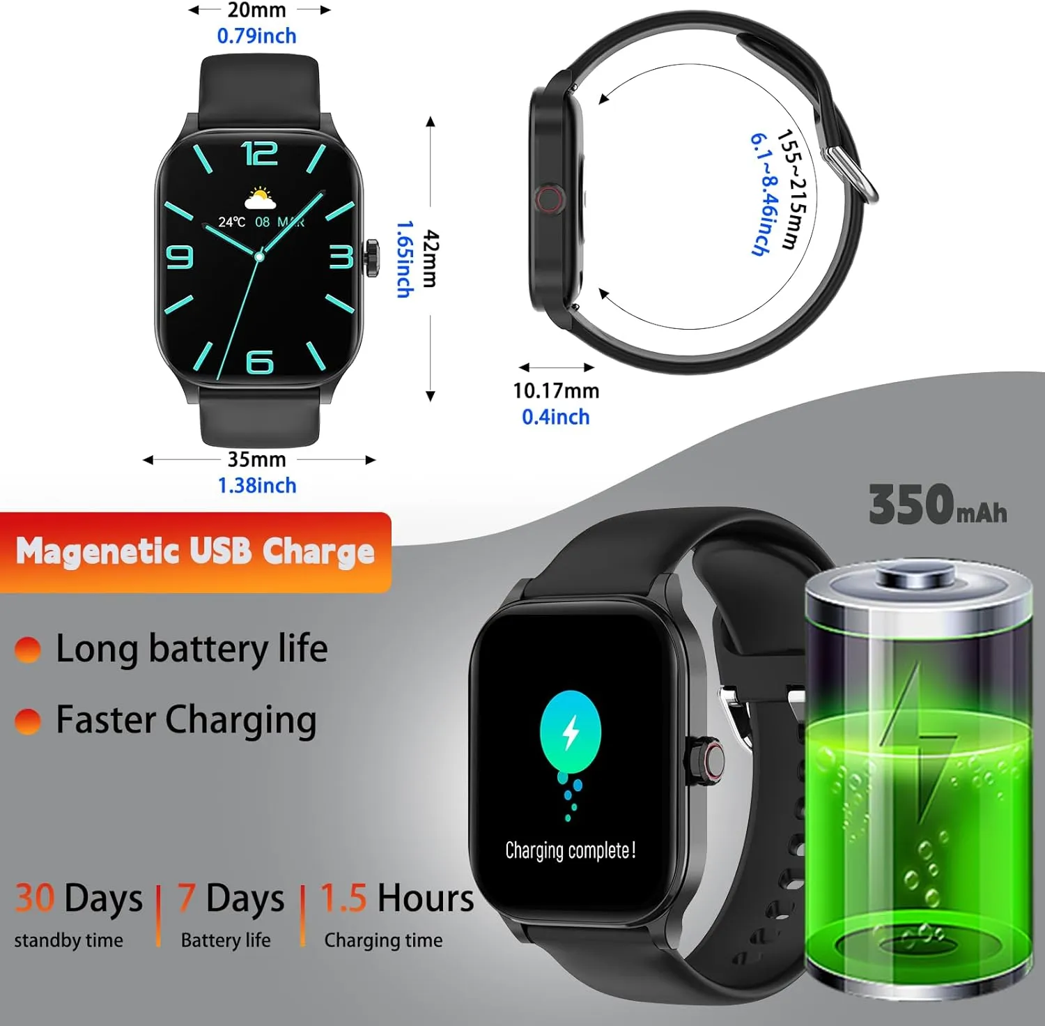 Smart Watch for Women Men(Answer/Make Call), Smartwatches with Heart Rate/SpO2/Sleep/Stress Monitor, IP68 Waterproof Activity Tracker for Android iPhone, 100  Sports Fitness Watches (Black, 1.85)