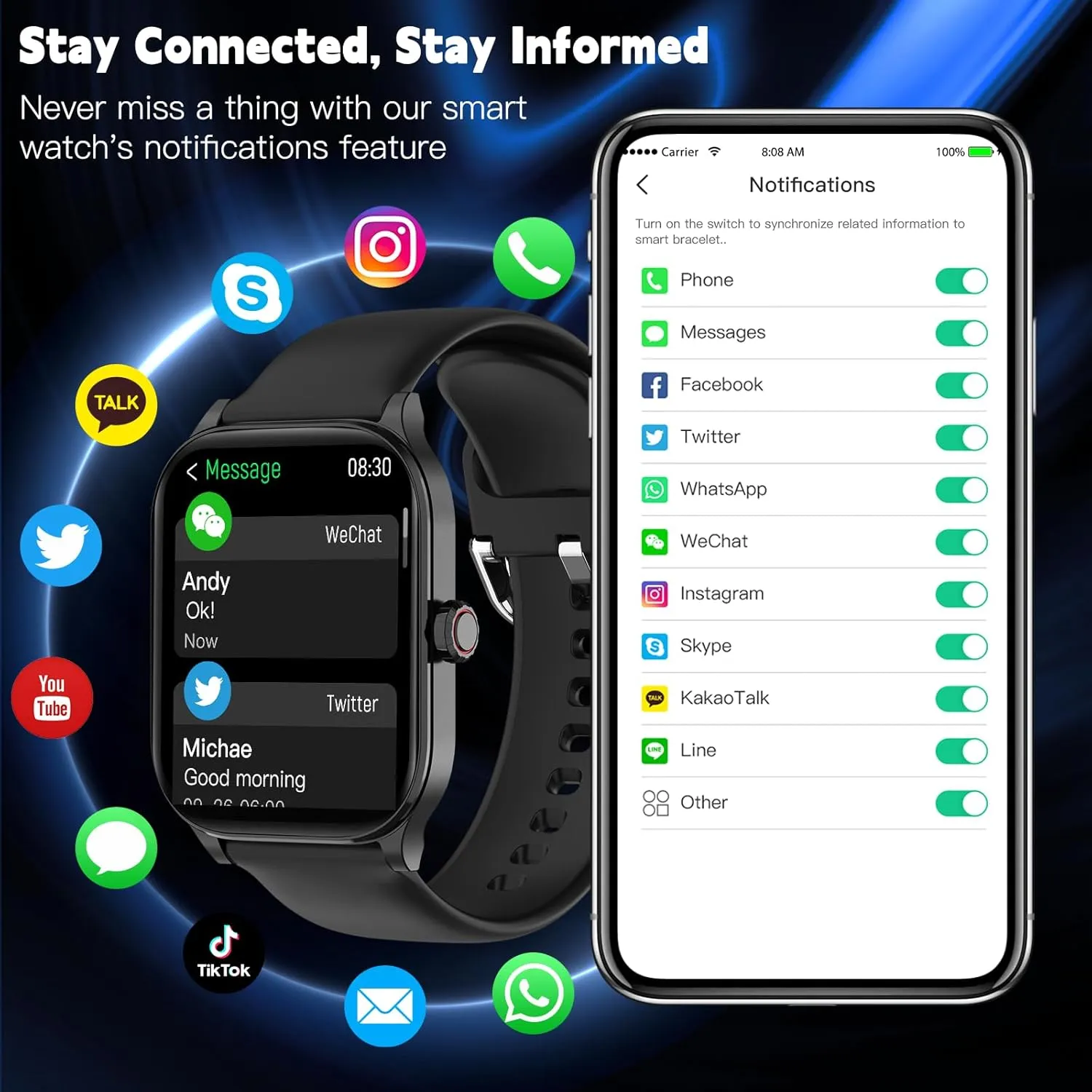 Smart Watch for Women Men(Answer/Make Call), Smartwatches with Heart Rate/SpO2/Sleep/Stress Monitor, IP68 Waterproof Activity Tracker for Android iPhone, 100  Sports Fitness Watches (Black, 1.85)