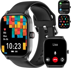 Smart Watch for Women Men(Answer/Make Call), Smartwatches with Heart Rate/SpO2/Sleep/Stress Monitor, IP68 Waterproof Activity Tracker for Android iPhone, 100  Sports Fitness Watches (Black, 1.85)